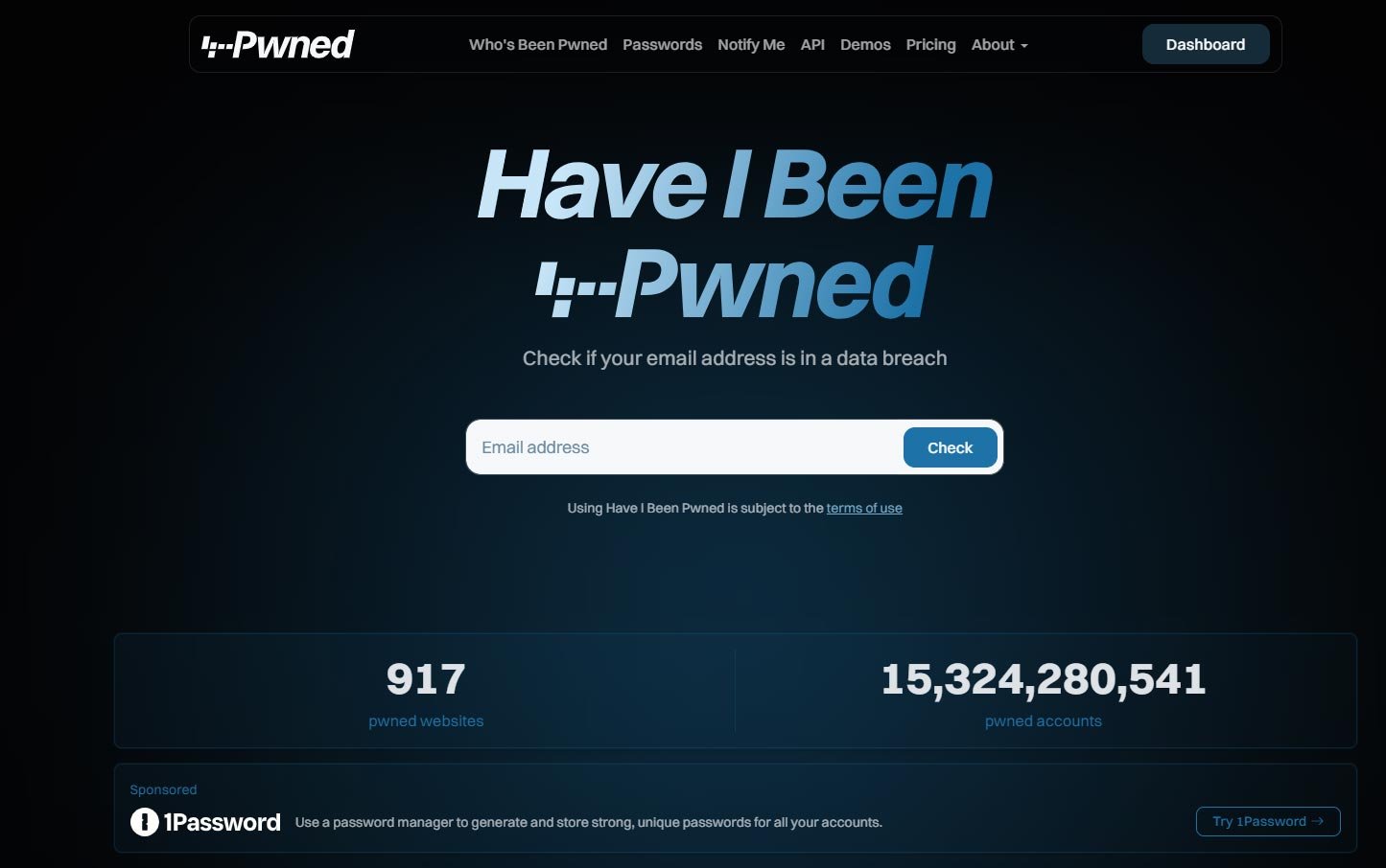 Have I Been Pwned sitesinde e-posta adresiyle veri ihlali (Gmail şifre sızıntısı) kontrolü ekranı