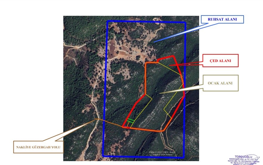Kaş Gökçeyazı köyünde ÇED izni verilen mermer ocağının bulunduğu alan.