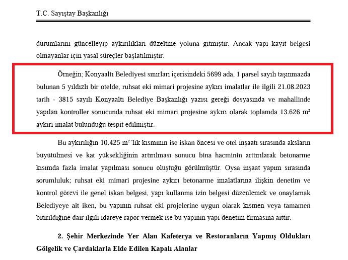 Sayıştay raporundan ilgili bölüm